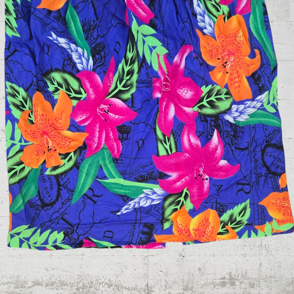 70s Vintage Blue Tropical Floral Island Midi Blouson Dress USA Made Size 6 - Picture 6 of 12